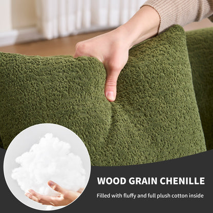 Canapé modulaire moderne en forme de L en chenille avec méridienne incurvée et 4 coussins pour le salon