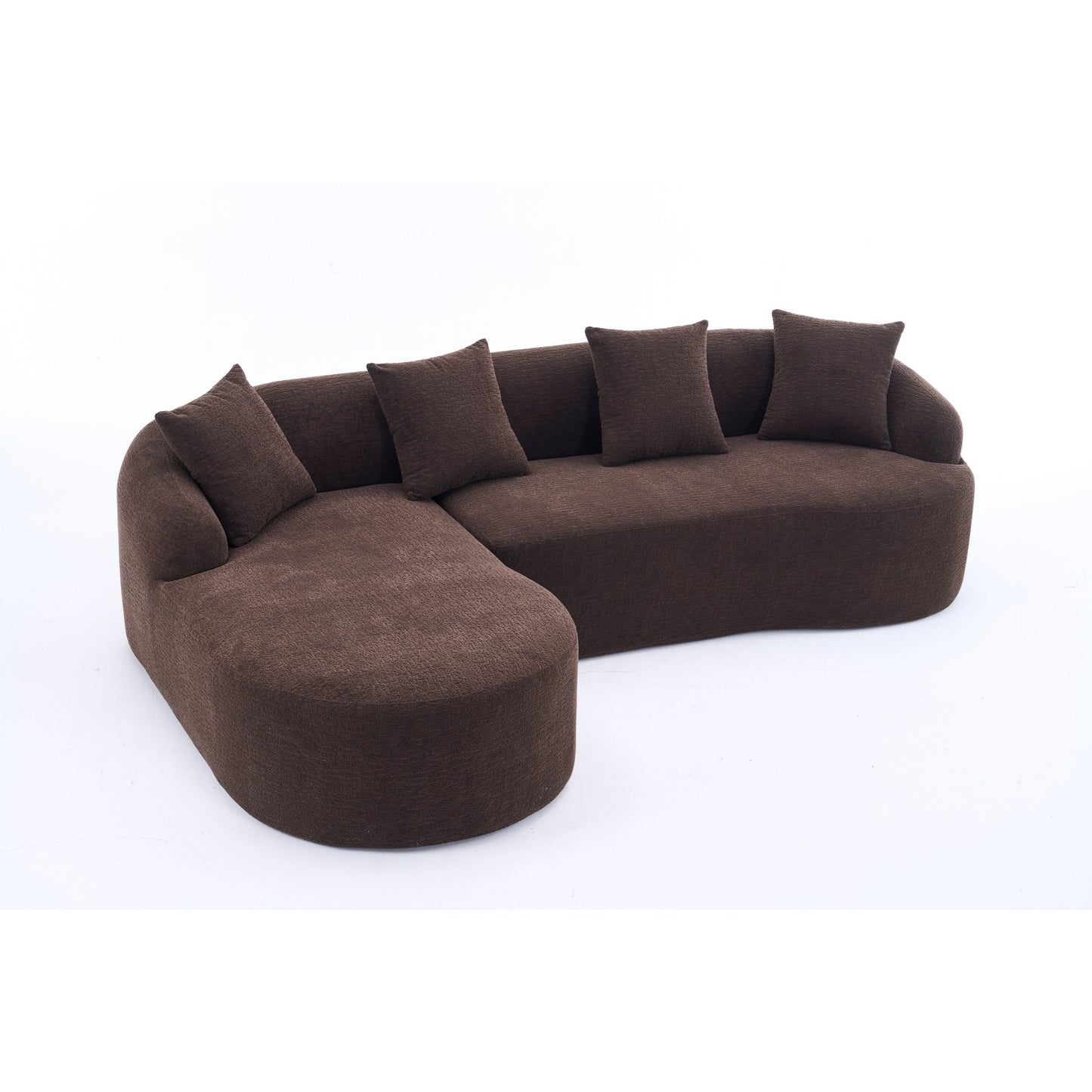 Canapé modulaire moderne en forme de L en chenille avec méridienne incurvée et 4 coussins pour le salon