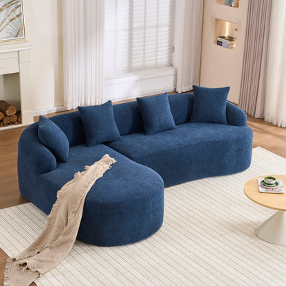 Canapé modulaire moderne en forme de L en chenille avec méridienne incurvée et 4 coussins pour le salon