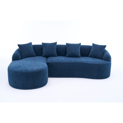 Canapé modulaire moderne en forme de L en chenille avec méridienne incurvée et 4 coussins pour le salon