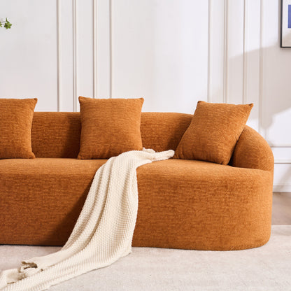 Canapé modulaire moderne en forme de L en chenille avec méridienne incurvée et 4 coussins pour le salon
