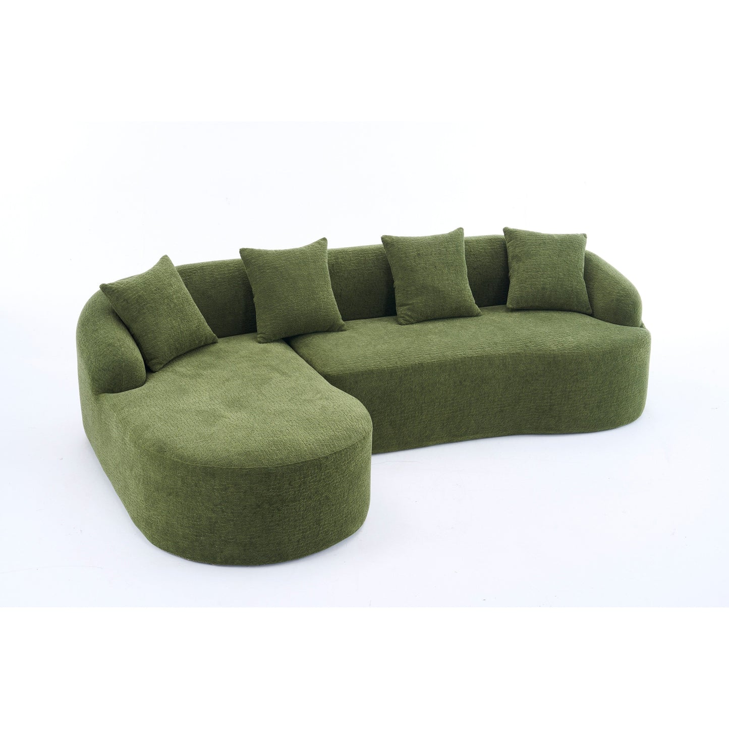 Canapé modulaire moderne en forme de L en chenille avec méridienne incurvée et 4 coussins pour le salon