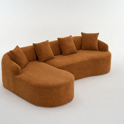Canapé modulaire moderne en forme de L en chenille avec méridienne incurvée et 4 coussins pour le salon