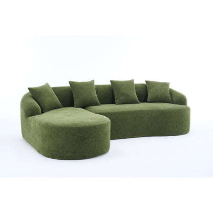 Canapé modulaire moderne en forme de L en chenille avec méridienne incurvée et 4 coussins pour le salon