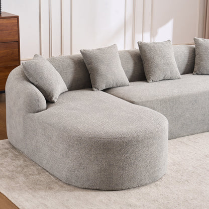 Canapé modulaire moderne en forme de L en chenille avec méridienne incurvée et 4 coussins pour le salon