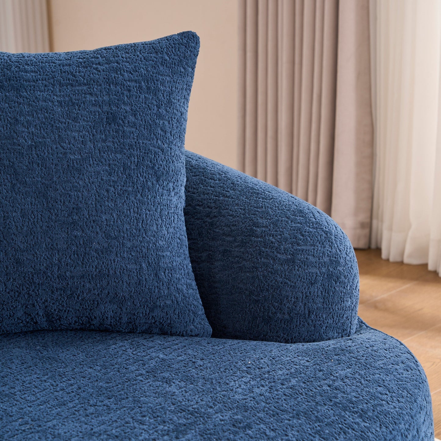 Canapé modulaire moderne en forme de L en chenille avec méridienne incurvée et 4 coussins pour le salon