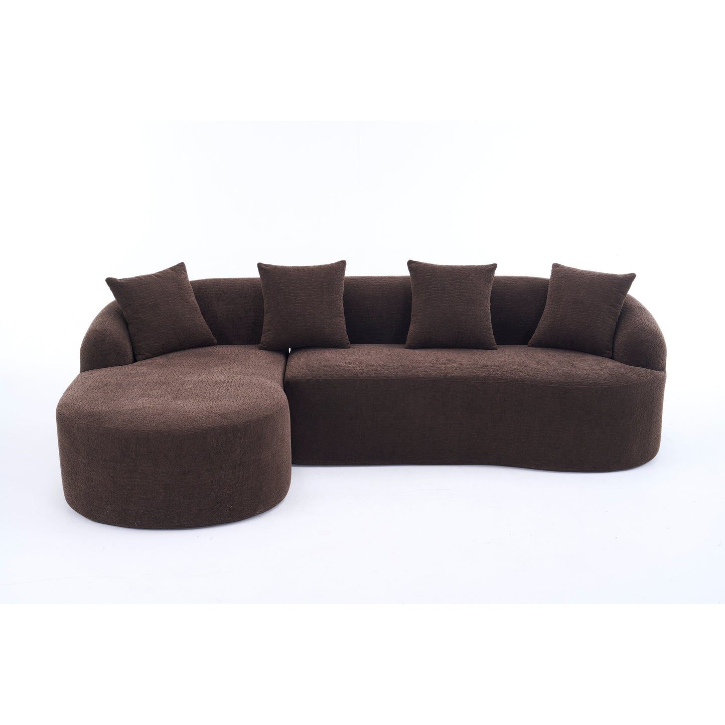 Canapé modulaire moderne en forme de L en chenille avec méridienne incurvée et 4 coussins pour le salon