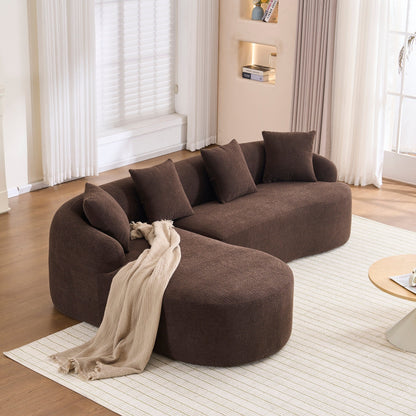 Canapé modulaire moderne en forme de L en chenille avec méridienne incurvée et 4 coussins pour le salon