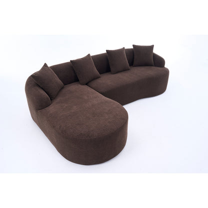 Canapé modulaire moderne en forme de L en chenille avec méridienne incurvée et 4 coussins pour le salon