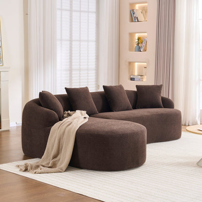 Canapé modulaire moderne en forme de L en chenille avec méridienne incurvée et 4 coussins pour le salon