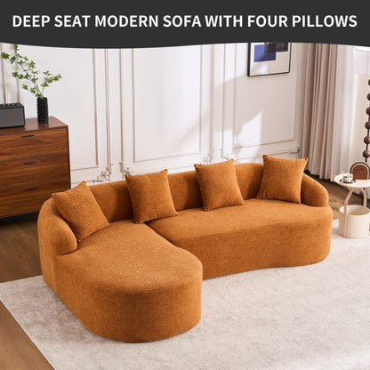 Canapé modulaire moderne en forme de L en chenille avec méridienne incurvée et 4 coussins pour le salon