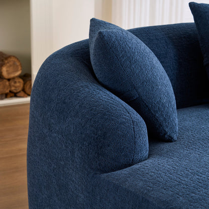 Canapé modulaire moderne en forme de L en chenille avec méridienne incurvée et 4 coussins pour le salon