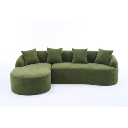 Canapé modulaire moderne en forme de L en chenille avec méridienne incurvée et 4 coussins pour le salon