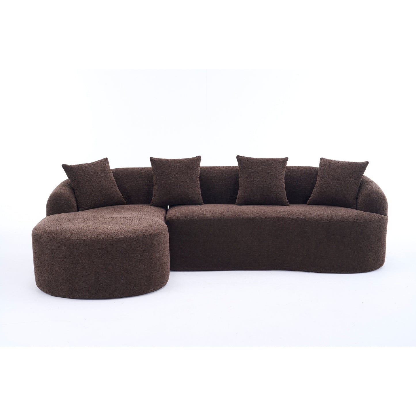 Canapé modulaire moderne en forme de L en chenille avec méridienne incurvée et 4 coussins pour le salon