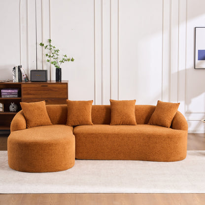 Canapé modulaire moderne en forme de L en chenille avec méridienne incurvée et 4 coussins pour le salon