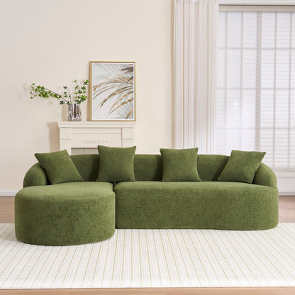 Canapé modulaire moderne en forme de L en chenille avec méridienne incurvée et 4 coussins pour le salon
