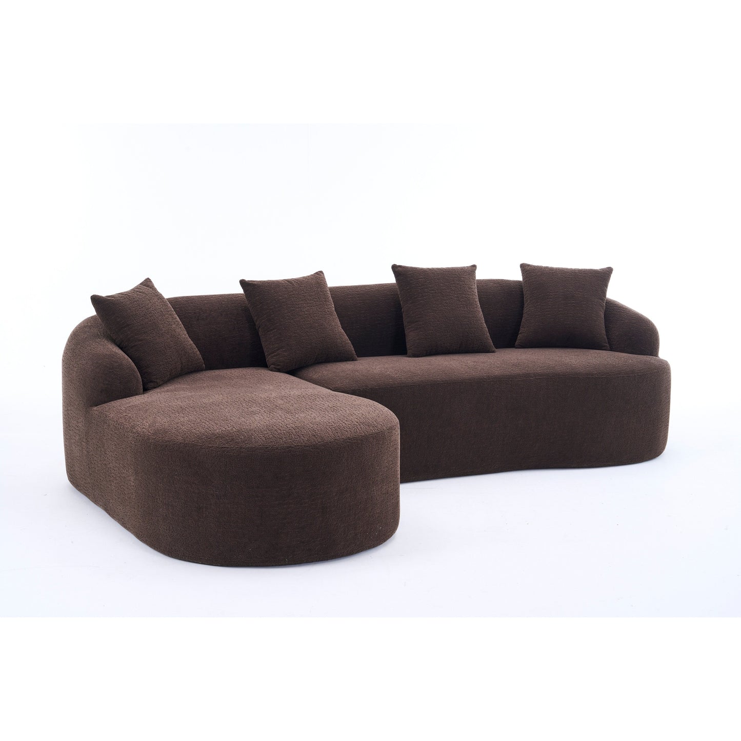 Canapé modulaire moderne en forme de L en chenille avec méridienne incurvée et 4 coussins pour le salon