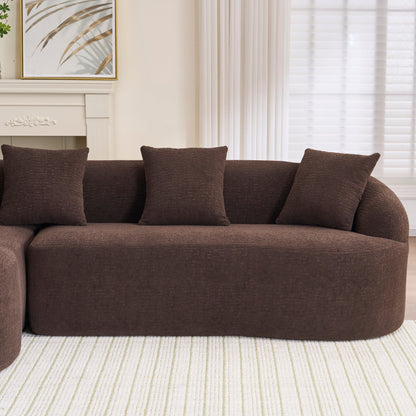 Canapé modulaire moderne en forme de L en chenille avec méridienne incurvée et 4 coussins pour le salon