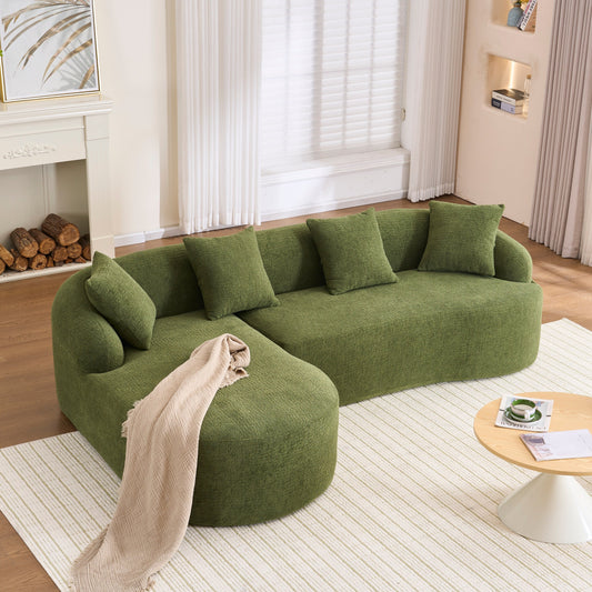 Canapé modulaire moderne en forme de L en chenille avec méridienne incurvée et 4 coussins pour le salon