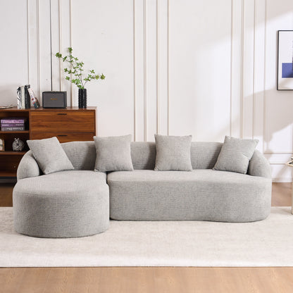 Canapé modulaire moderne en forme de L en chenille avec méridienne incurvée et 4 coussins pour le salon