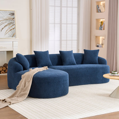 Canapé modulaire moderne en forme de L en chenille avec méridienne incurvée et 4 coussins pour le salon