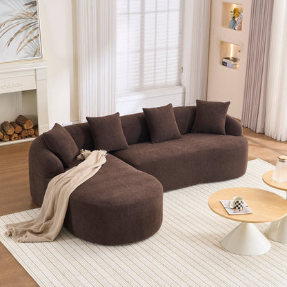 Canapé modulaire moderne en forme de L en chenille avec méridienne incurvée et 4 coussins pour le salon
