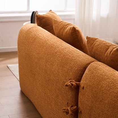 Canapé modulaire moderne en forme de L en chenille avec méridienne incurvée et 4 coussins pour le salon