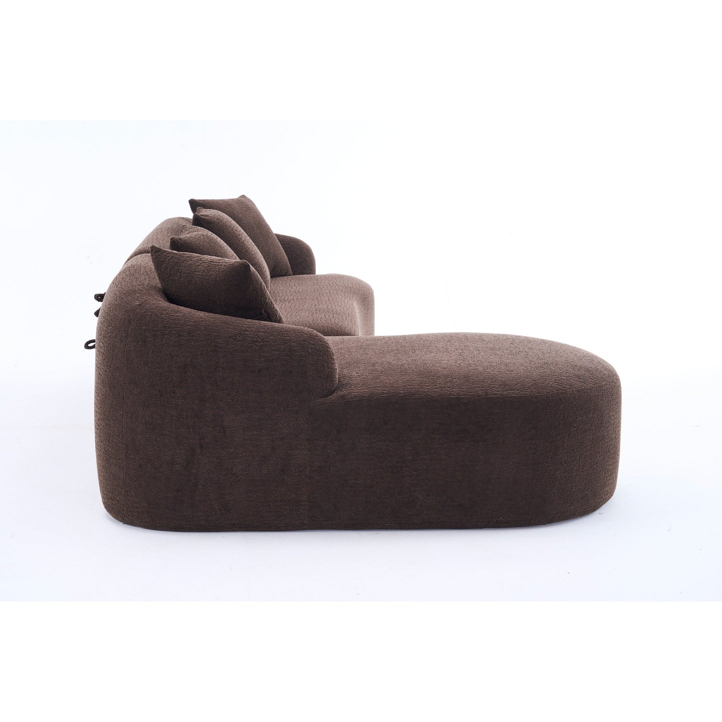 Canapé modulaire moderne en forme de L en chenille avec méridienne incurvée et 4 coussins pour le salon