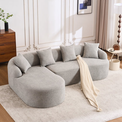 Canapé modulaire moderne en forme de L en chenille avec méridienne incurvée et 4 coussins pour le salon