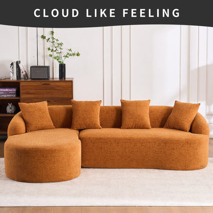 Canapé modulaire moderne en forme de L en chenille avec méridienne incurvée et 4 coussins pour le salon
