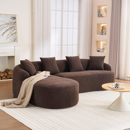 Canapé modulaire moderne en forme de L en chenille avec méridienne incurvée et 4 coussins pour le salon