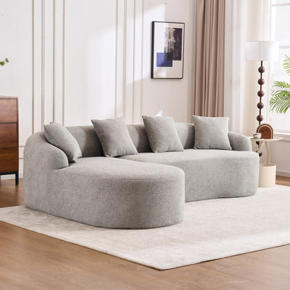 Canapé modulaire moderne en forme de L en chenille avec méridienne incurvée et 4 coussins pour le salon