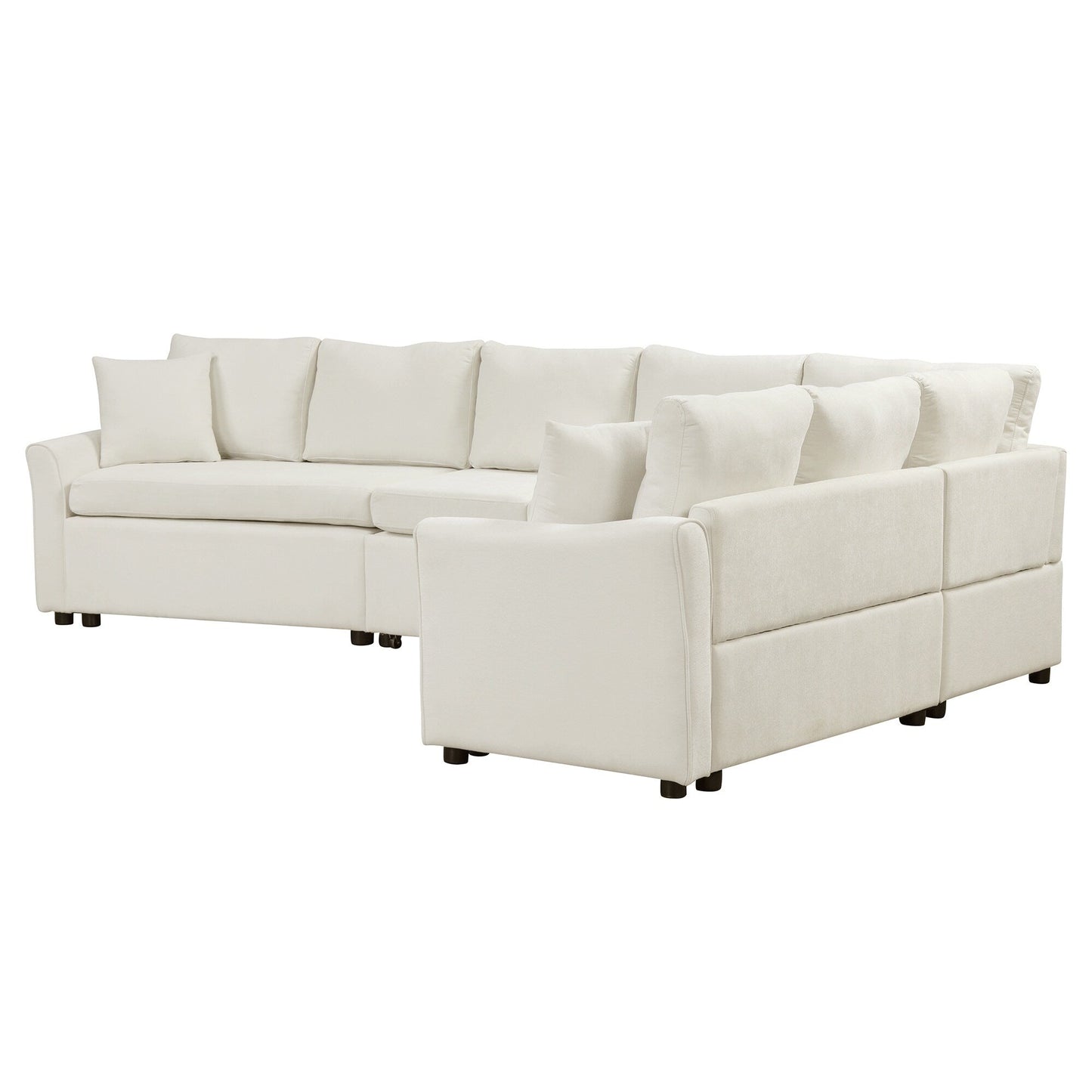 Canapé sectionnel moderne en chenille en forme de L avec lit gigogne, ports de charge USB et prises de courant pour le salon