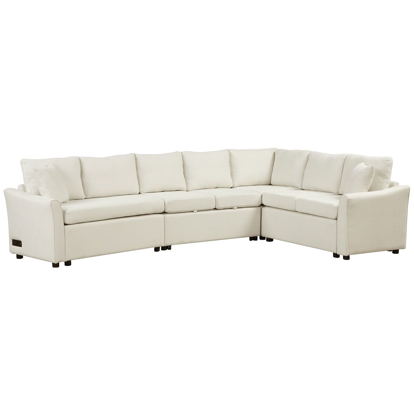 Canapé sectionnel moderne en chenille en forme de L avec lit gigogne, ports de charge USB et prises de courant pour le salon