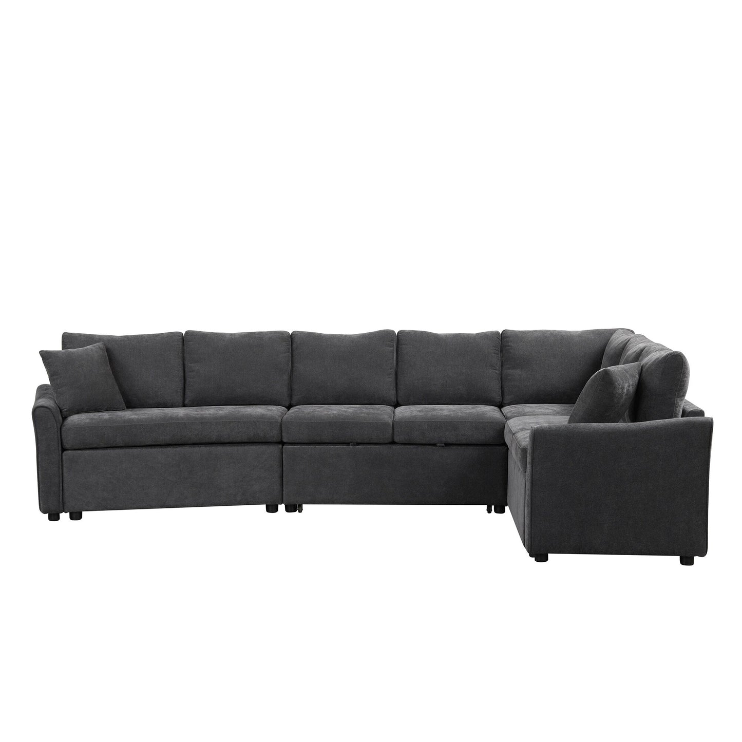 Canapé sectionnel moderne en chenille en forme de L avec lit gigogne, ports de charge USB et prises de courant pour le salon