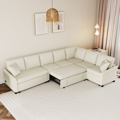 Canapé sectionnel moderne en chenille en forme de L avec lit gigogne, ports de charge USB et prises de courant pour le salon