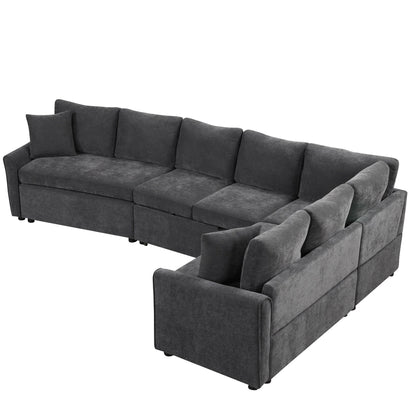 Canapé sectionnel moderne en chenille en forme de L avec lit gigogne, ports de charge USB et prises de courant pour le salon