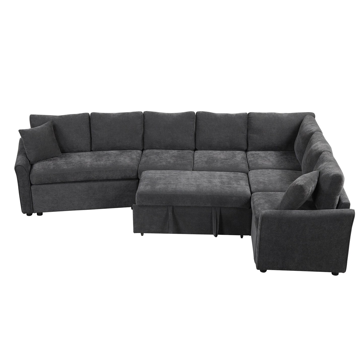Canapé sectionnel moderne en chenille en forme de L avec lit gigogne, ports de charge USB et prises de courant pour le salon