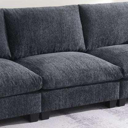 Canapé sectionnel moderne en chenille avec table rabattable, haut-parleurs Bluetooth, chargeur USB, porte-gobelets et rangement dissimulé dans l'accoudoir