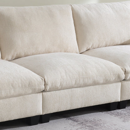 Canapé sectionnel moderne en chenille avec table rabattable, haut-parleurs Bluetooth, chargeur USB, porte-gobelets et rangement dissimulé dans l'accoudoir