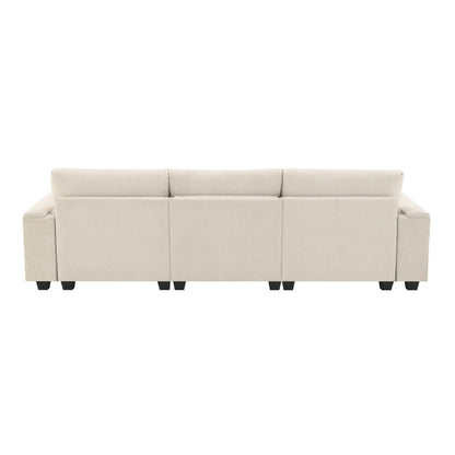 Canapé sectionnel moderne en chenille avec table rabattable, haut-parleurs Bluetooth, chargeur USB, porte-gobelets et rangement dissimulé dans l'accoudoir