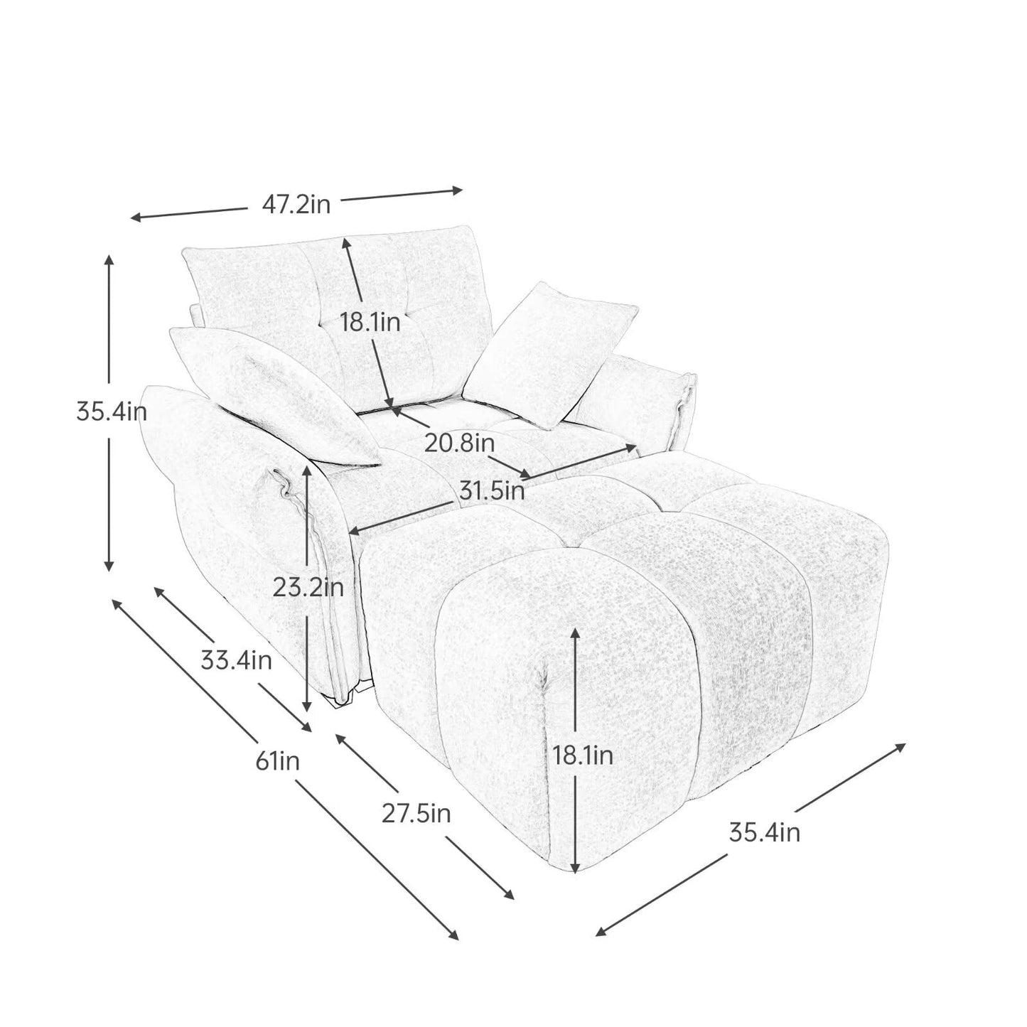 Canapé moderne en chenille, structure en bois massif avec coussin haute élasticité