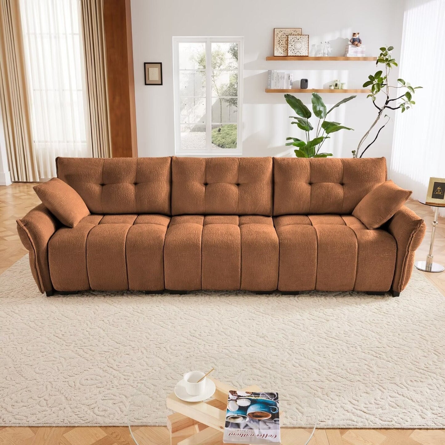 Canapé moderne en chenille, structure en bois massif avec coussin haute élasticité