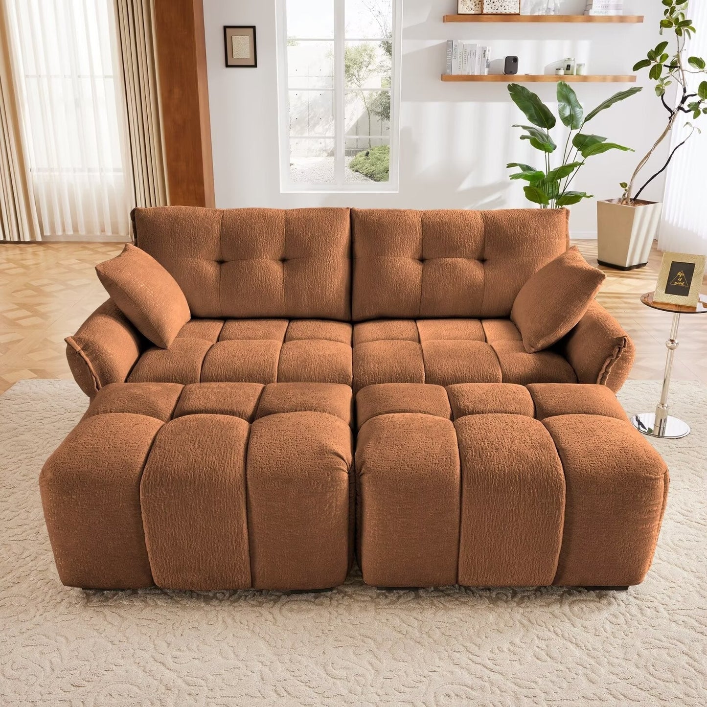Canapé moderne en chenille, structure en bois massif avec coussin haute élasticité