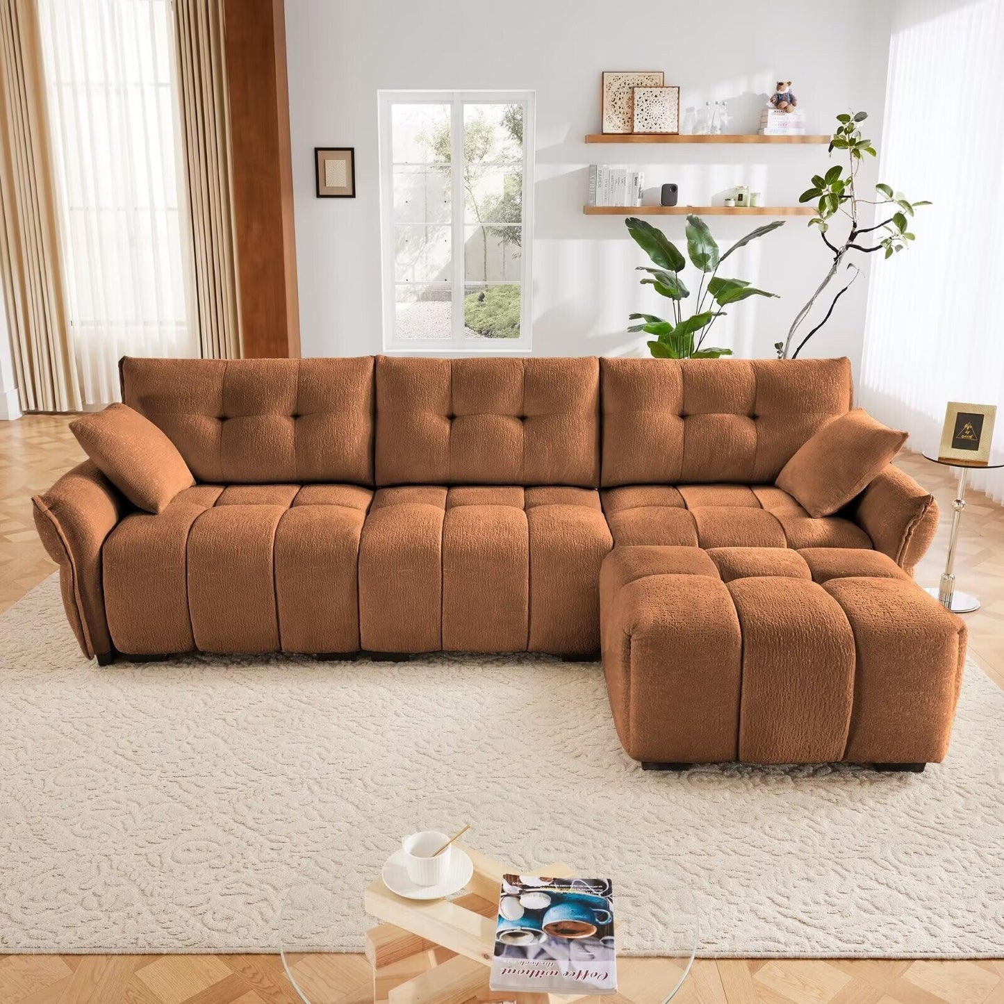 Canapé moderne en chenille, structure en bois massif avec coussin haute élasticité
