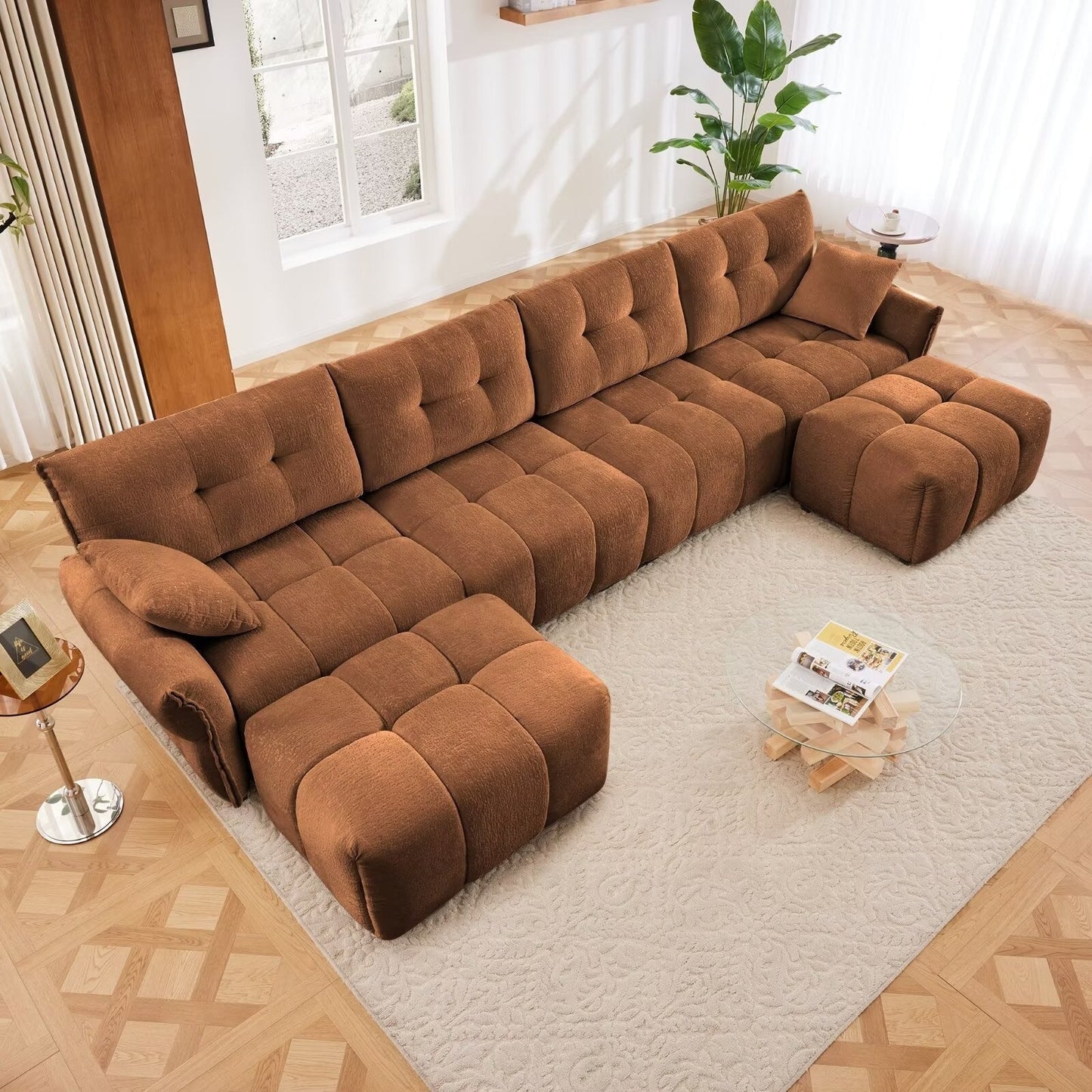 Canapé moderne en chenille, structure en bois massif avec coussin haute élasticité
