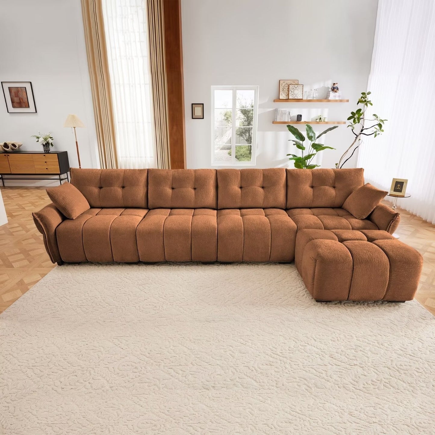 Canapé moderne en chenille, structure en bois massif avec coussin haute élasticité