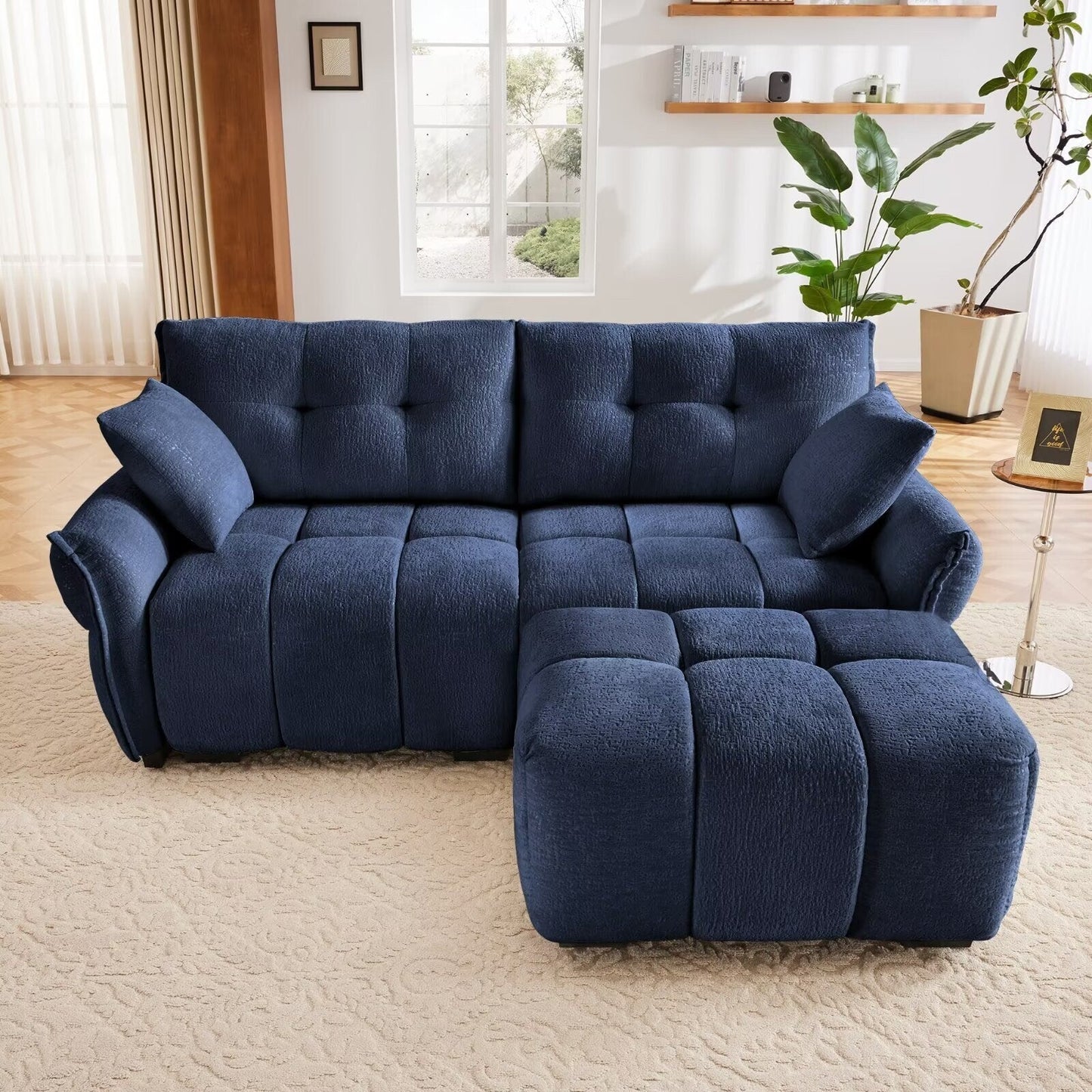 Canapé moderne en chenille, structure en bois massif avec coussin haute élasticité