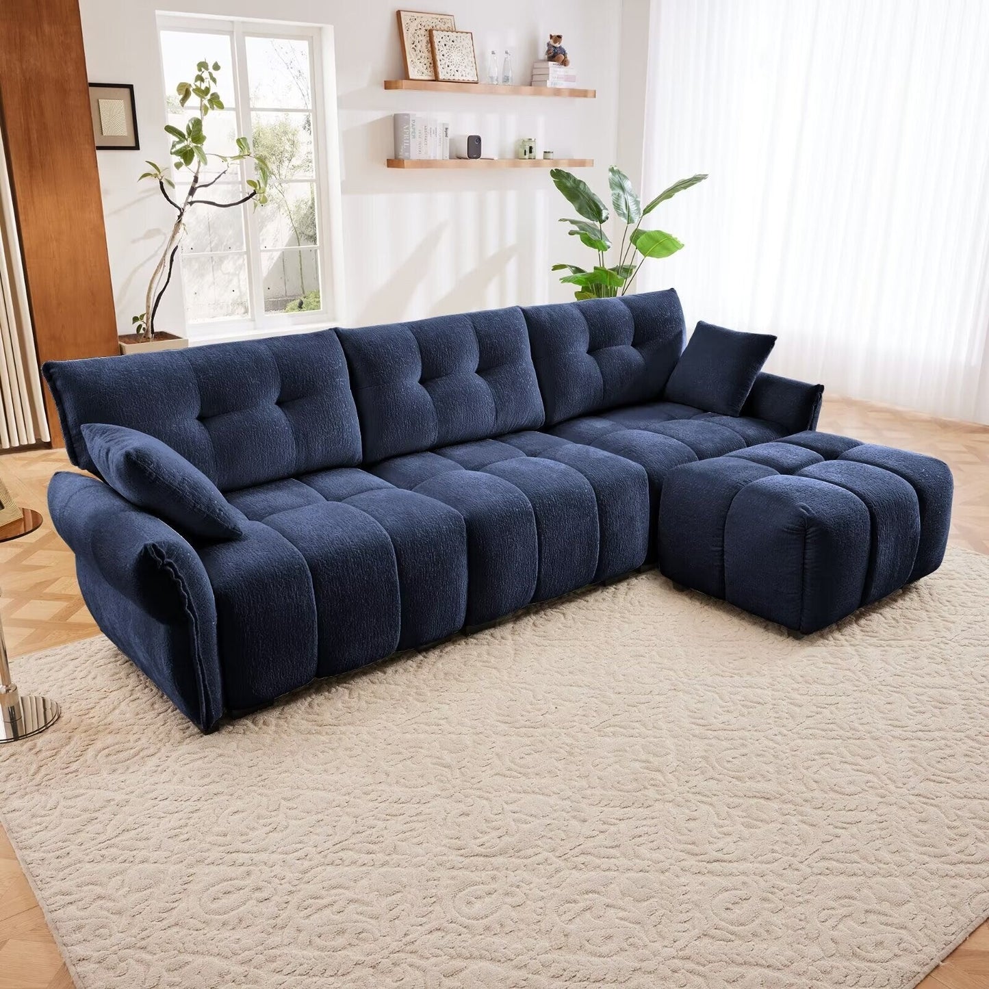 Canapé moderne en chenille, structure en bois massif avec coussin haute élasticité