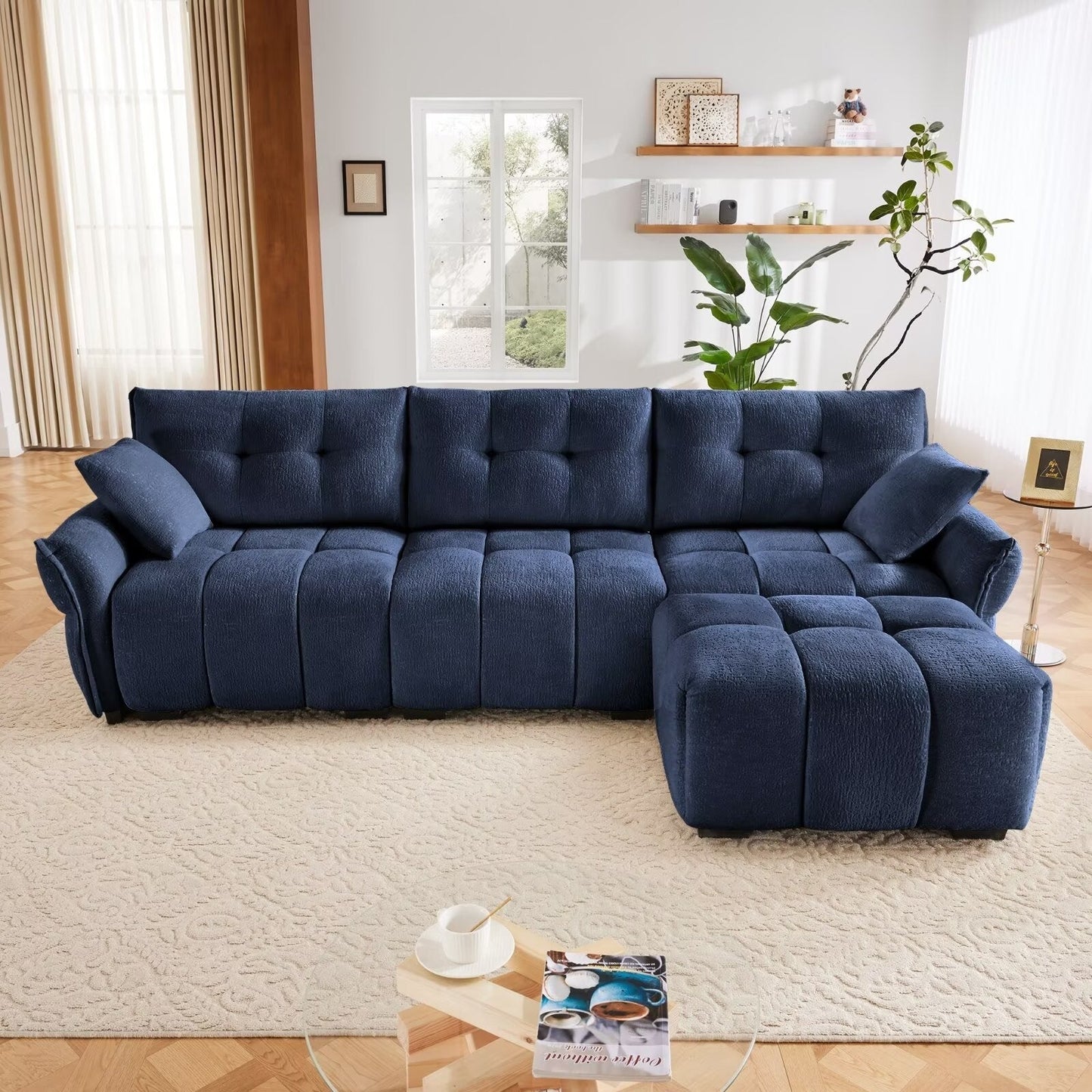 Canapé moderne en chenille, structure en bois massif avec coussin haute élasticité